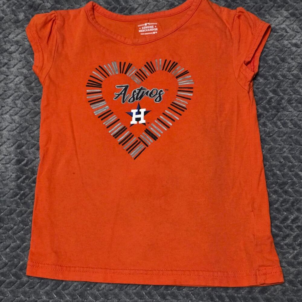 Houston Astros Toddler Girls T Shirt 4T Orange Heart Graphic MLB Genuine